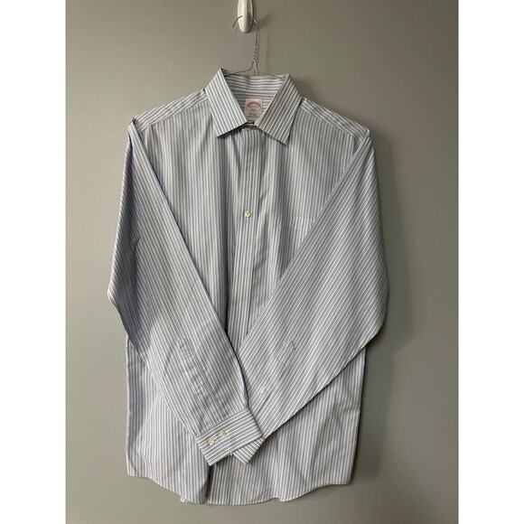 Men’s Size 15.5 4/5 Brooks Brothers Button Up Shirt Regular Fit Blue Striped - Picture 1 of 4